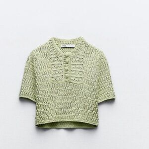 Zara Light Green Crochet Knit Top